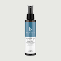Beauty by Earth hyaluronic acid face toner and facial mist bottle on a light gray background