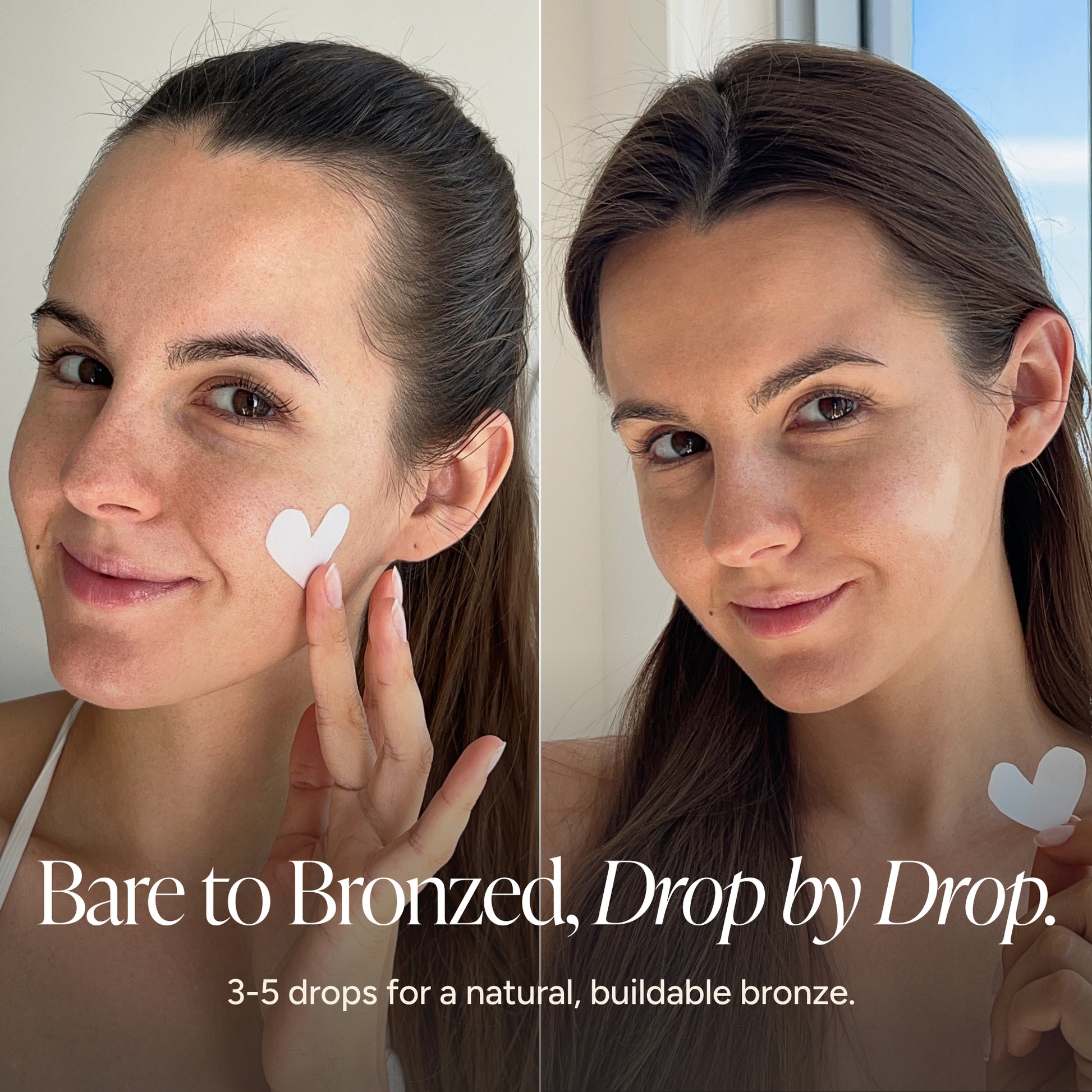 Before and after self tanning drops.
