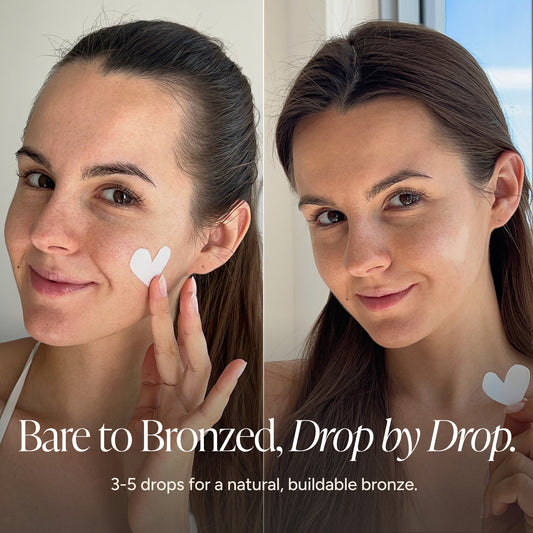 Before and after self tanning drops.