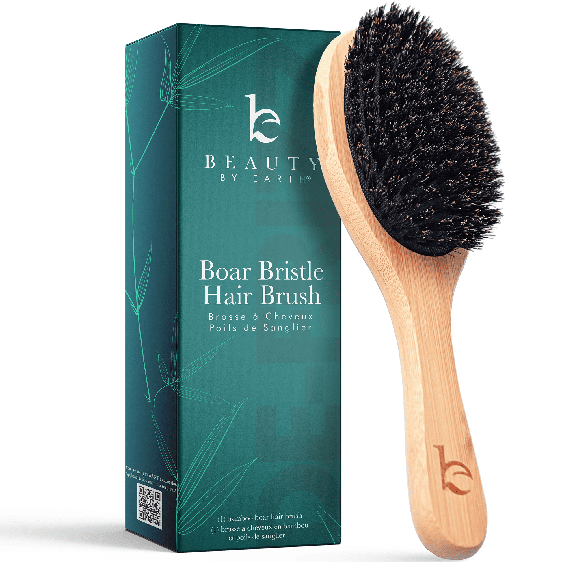Boar Bristle Hair Brush with packaging on a white background