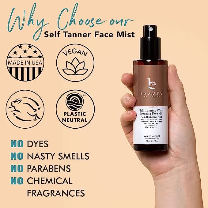 Bruma facial bronceadora con agua autobronceadora