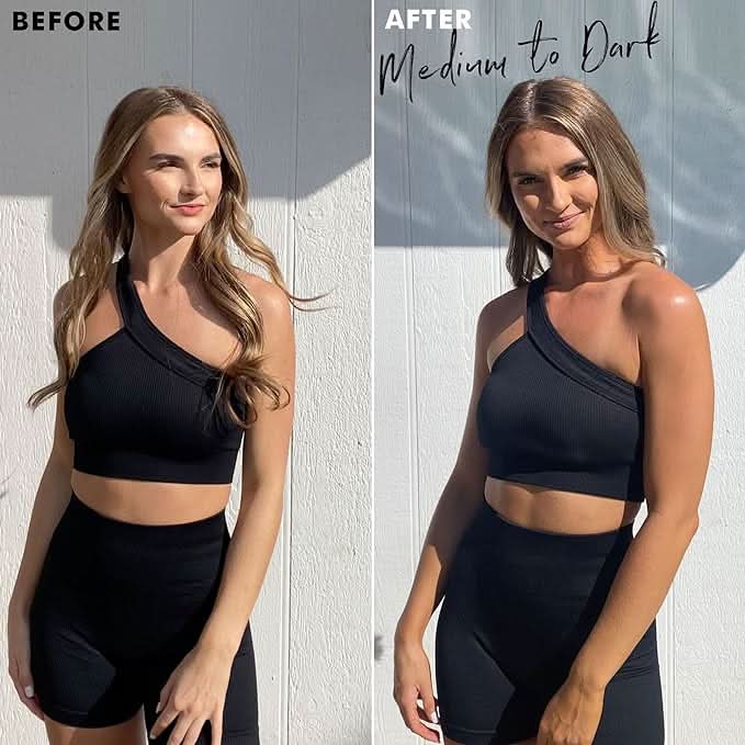 Before and After using BBE Self Tanning Mousse