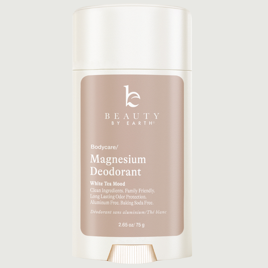 Beauty by Earth magnesium deodorant white tea mood on a light gray background