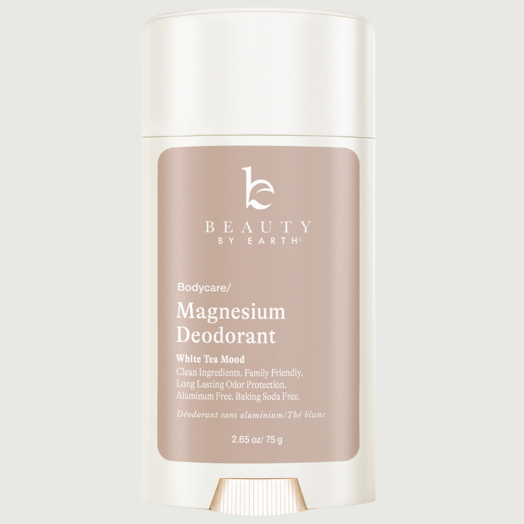 Beauty by Earth magnesium deodorant white tea mood on a light gray background