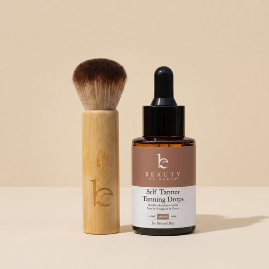 Bottle of Beauty By Earth Tanning Drops with Kabuki Brush