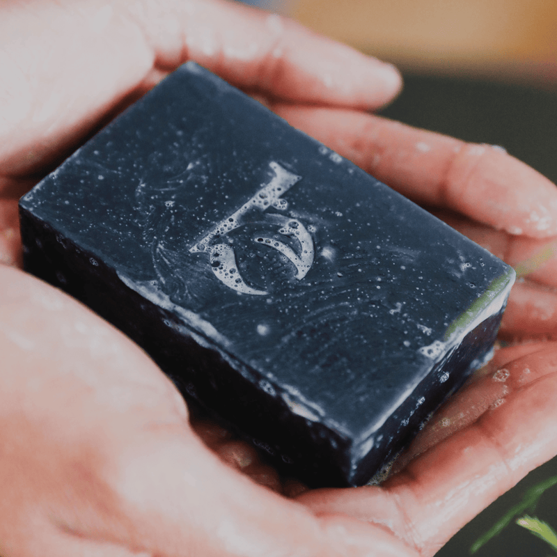 Texture of Beauty by Earth face charcoal bar in hand soapy