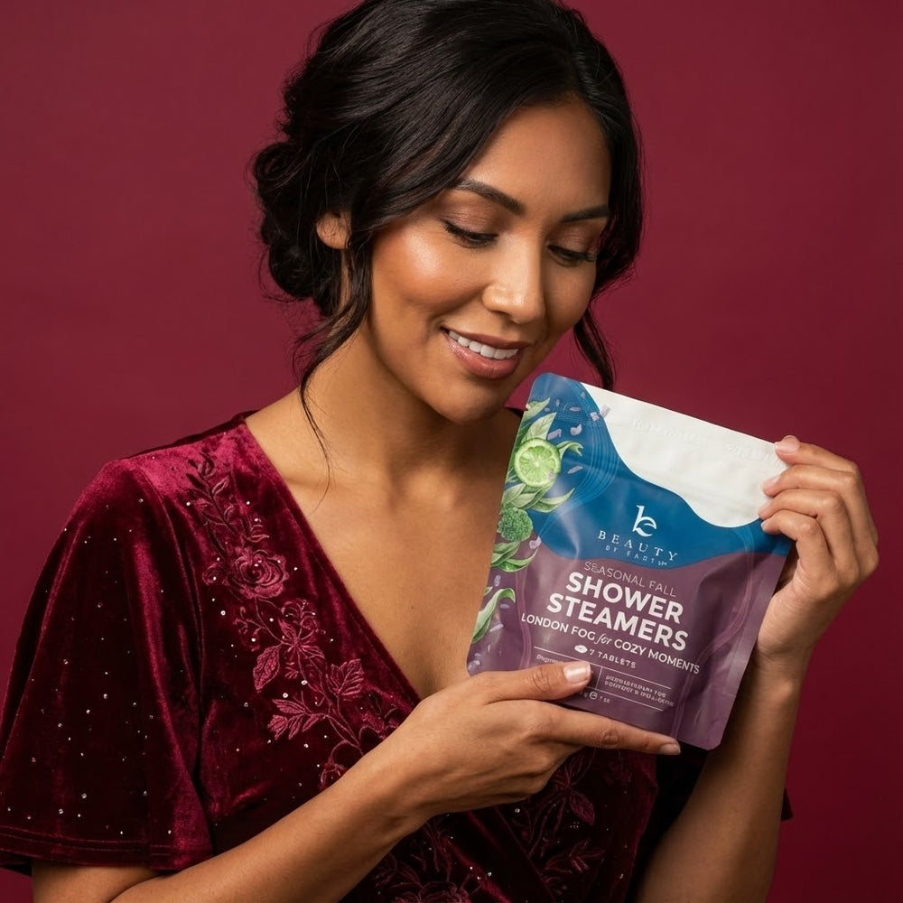 Clara holding london fog shower steamers