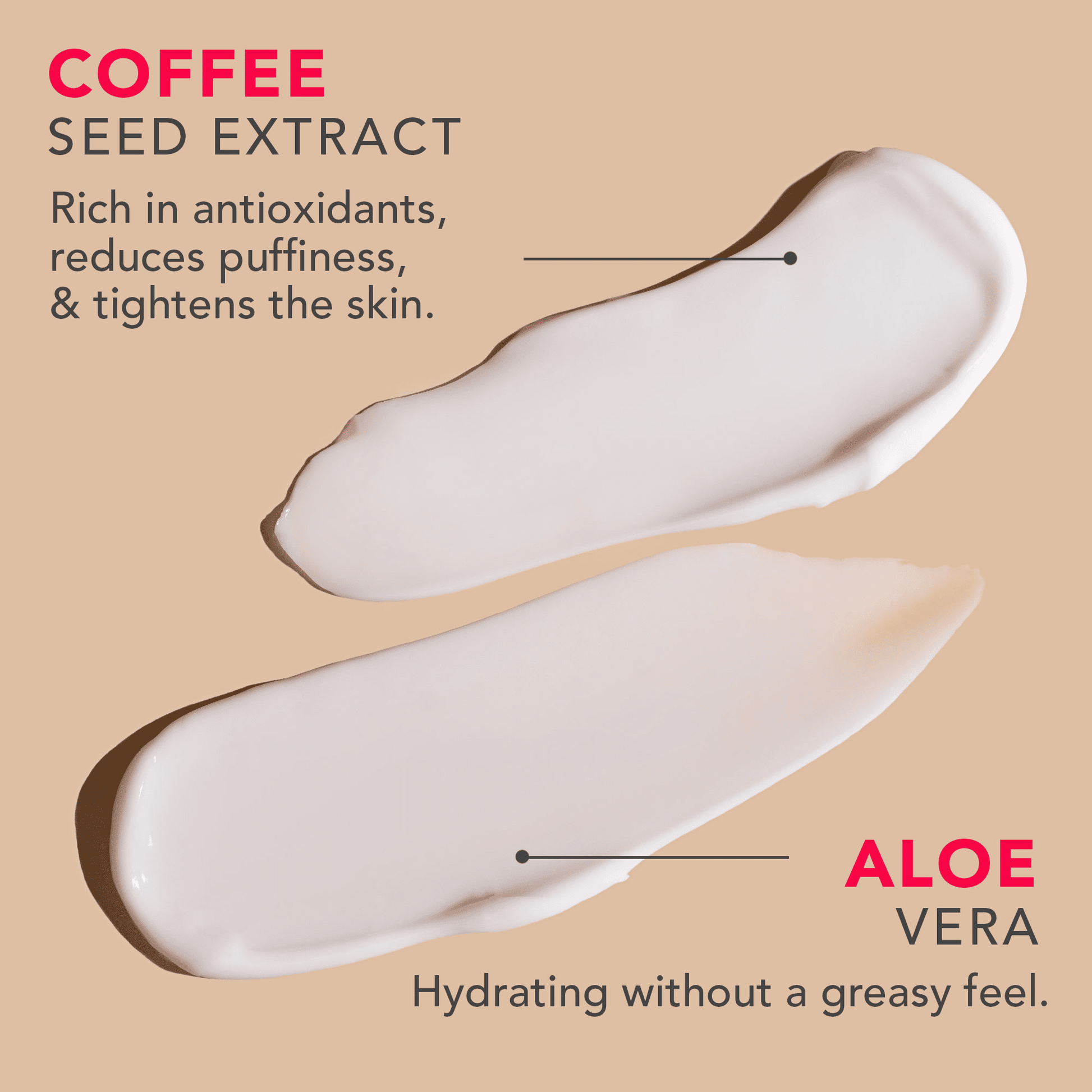 Two patches with coffee seed extract and aloe vera on a beige background