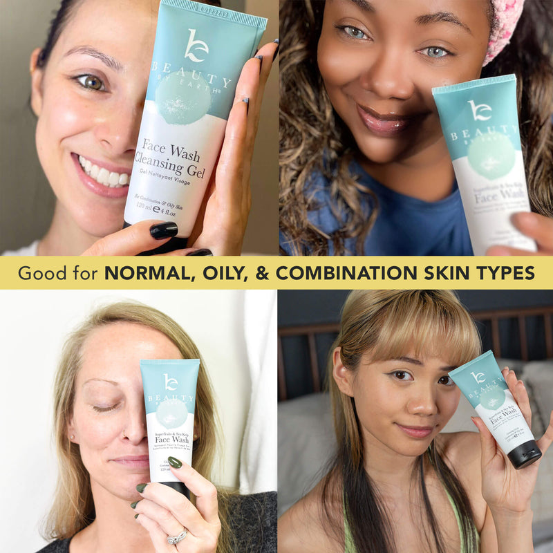 Collage of people holding the face wash 