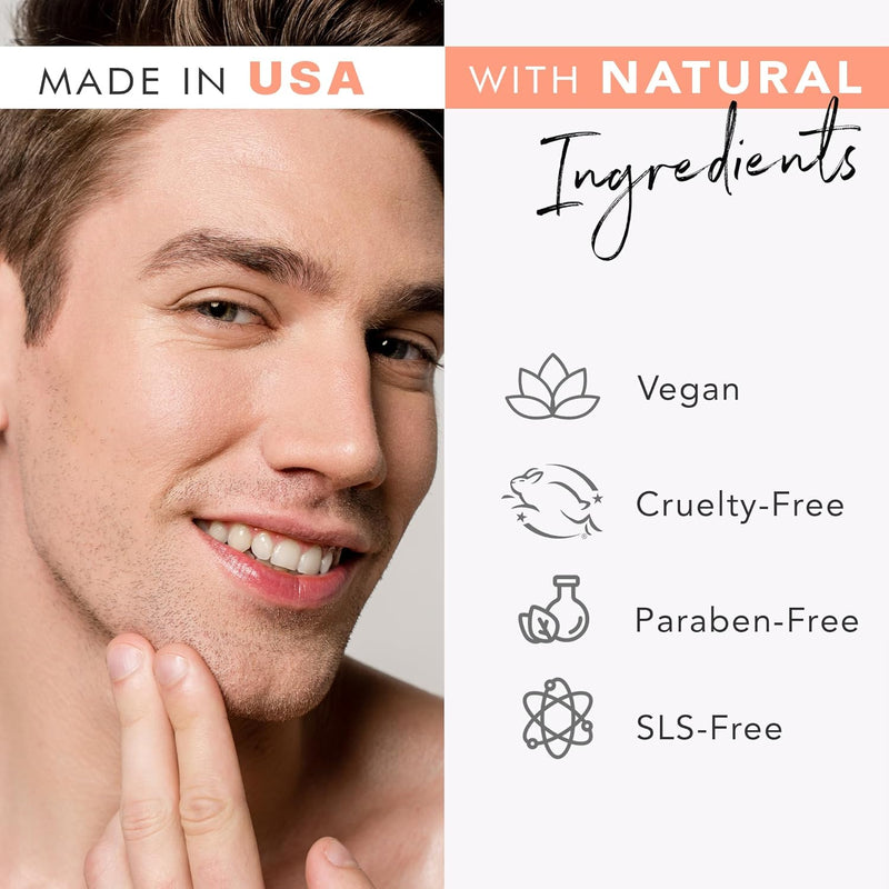 Made in USA with natural ingredients. Vegan, cruelty-free, paraben-free, SLS-free.