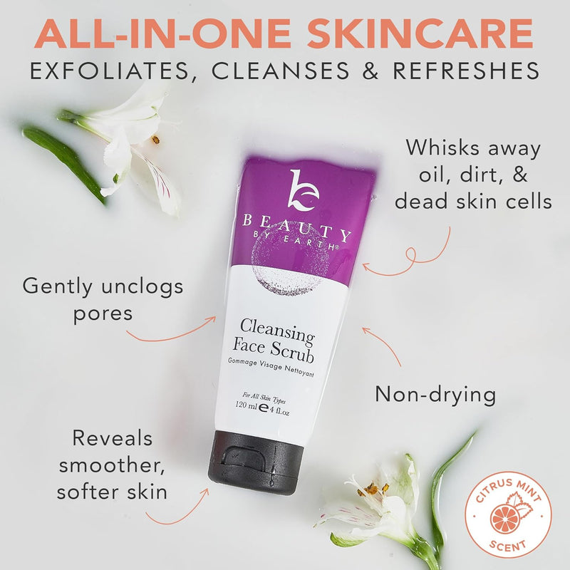 All-in-one skincare - exfoliates, cleanses and refreshes. Whisks away oil, dirt and dead skin cells. Gently unclogs pores. Non-drying. Reveals smoother, softer skin. Non-drying. Citrus mint scent. 