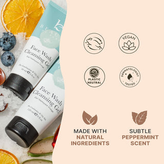 Cruelty free, vegan, plastic neutral. dermatologist tested, made with natural ingredients, subtle peppermint scent.