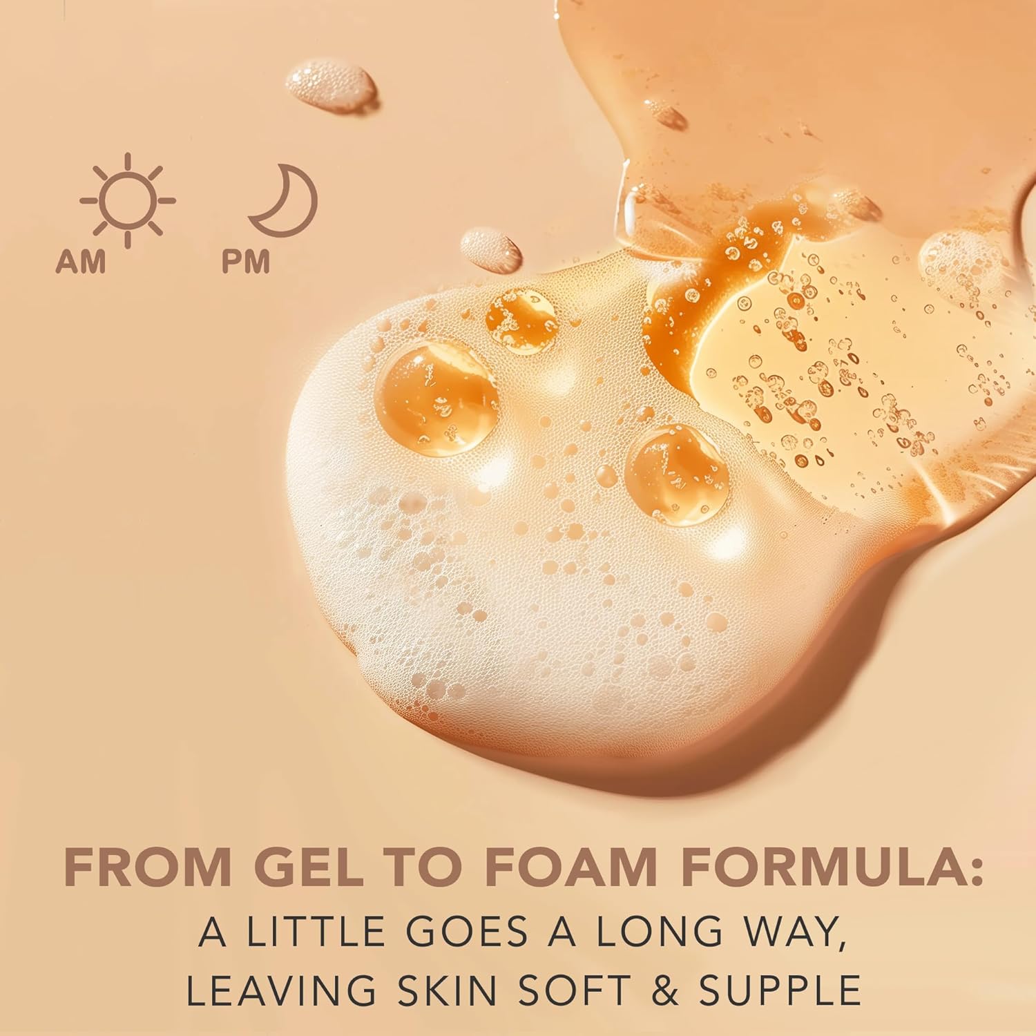 AM PM, From gel to foam formula: a little goes a long way, leaving skin soft and supple.