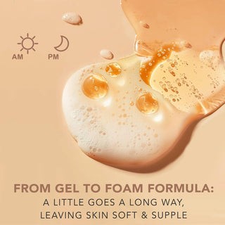 AM PM, From gel to foam formula: a little goes a long way, leaving skin soft and supple.