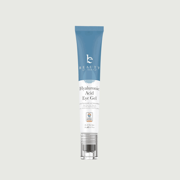 Hyaluronic Acid Eye Gel tube with blue cap on a light gray background