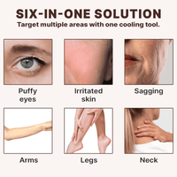 Advertisement for a six-in-one solution targeting various skin concerns with before-and-after images.