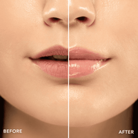 Before and after comparison of lips with a cosmetic product application.