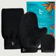 Black mittens and headband with 'Beauty by Earth' packaging featuring tropical designs.