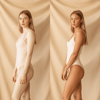 Before and after of a blonde fit model - from pale to tan