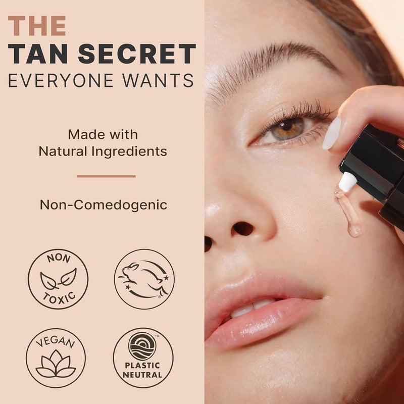 The tan secret everyone wants, made with natural ingredients, non-comedogenic, non toxic, vegan, plastic neutral, cruelty free
