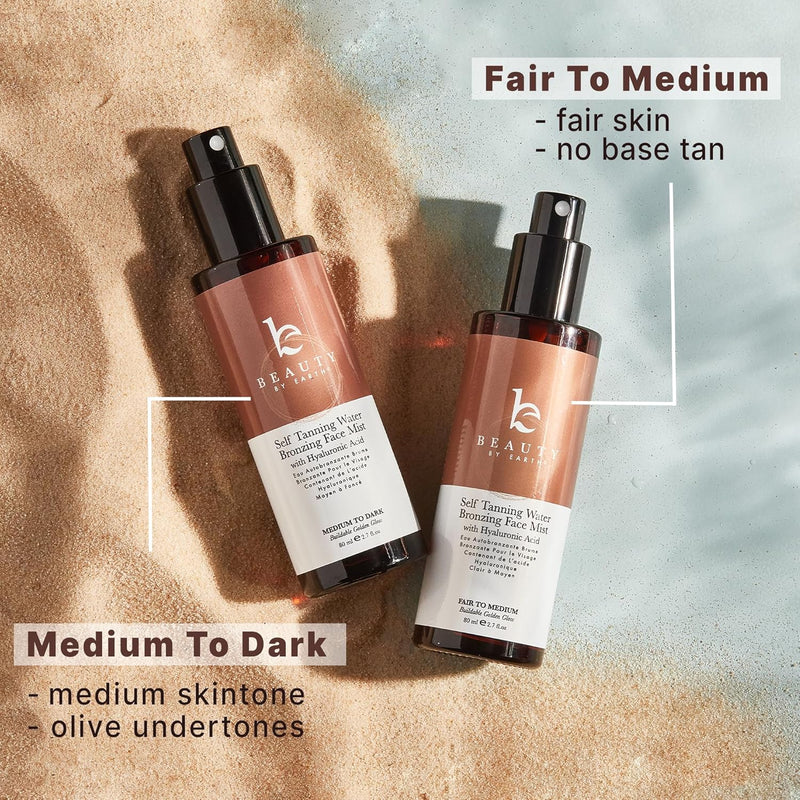 Fair to medium- fair skin and no base tan, medium to dark - medium skintone, olive undertones 