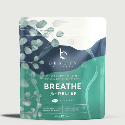 Packaging of Beauty by Earth Eucalyptus Mint Shower Steamers on a light gray background