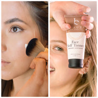 Girl applying Beauty by Earth Face Self Tanner using the Facial Kabuki Brush 