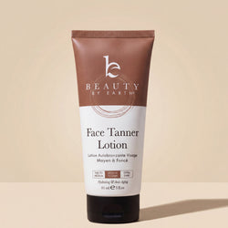 Tube of Beauty by Earth Face Tanner Lotion on a beige background