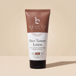 Tube of Beauty by Earth Face Tanner Lotion on a beige background