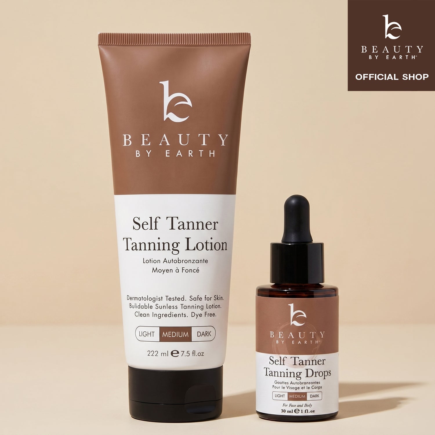 Beauty by Earth self tanner lotion and self tanner drops duo
