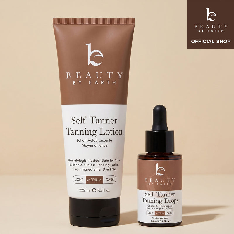 Beauty by Earth self tanner lotion and self tanner drops duo